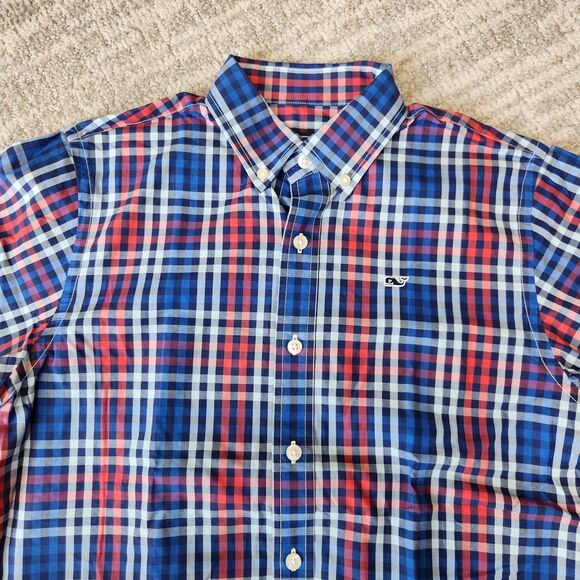 Vineyard Vines boys Whale shirt button down red blue white size M 12-14 - Picture 9 of 10